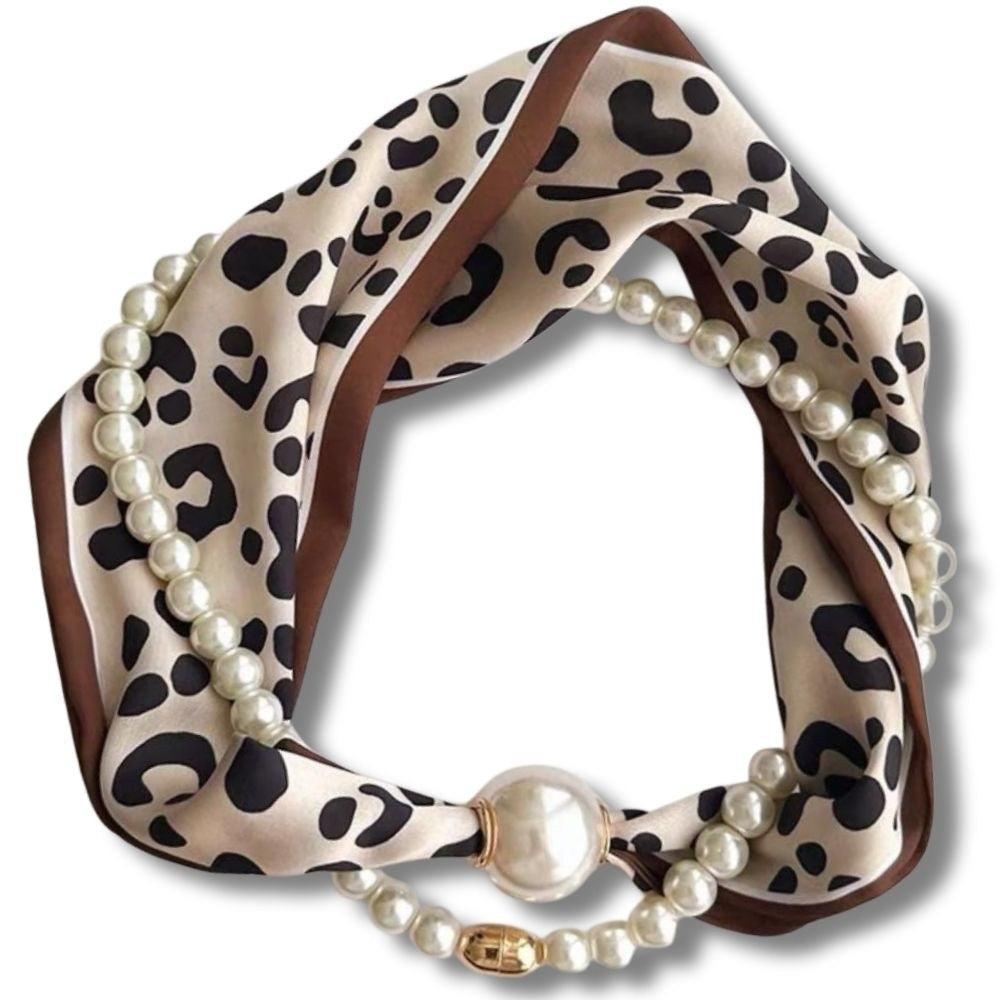 Venise pearl scarf necklace, Leopard