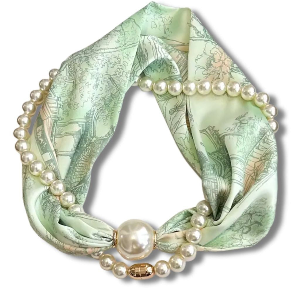 Venise pearl scarf necklace, Menthe