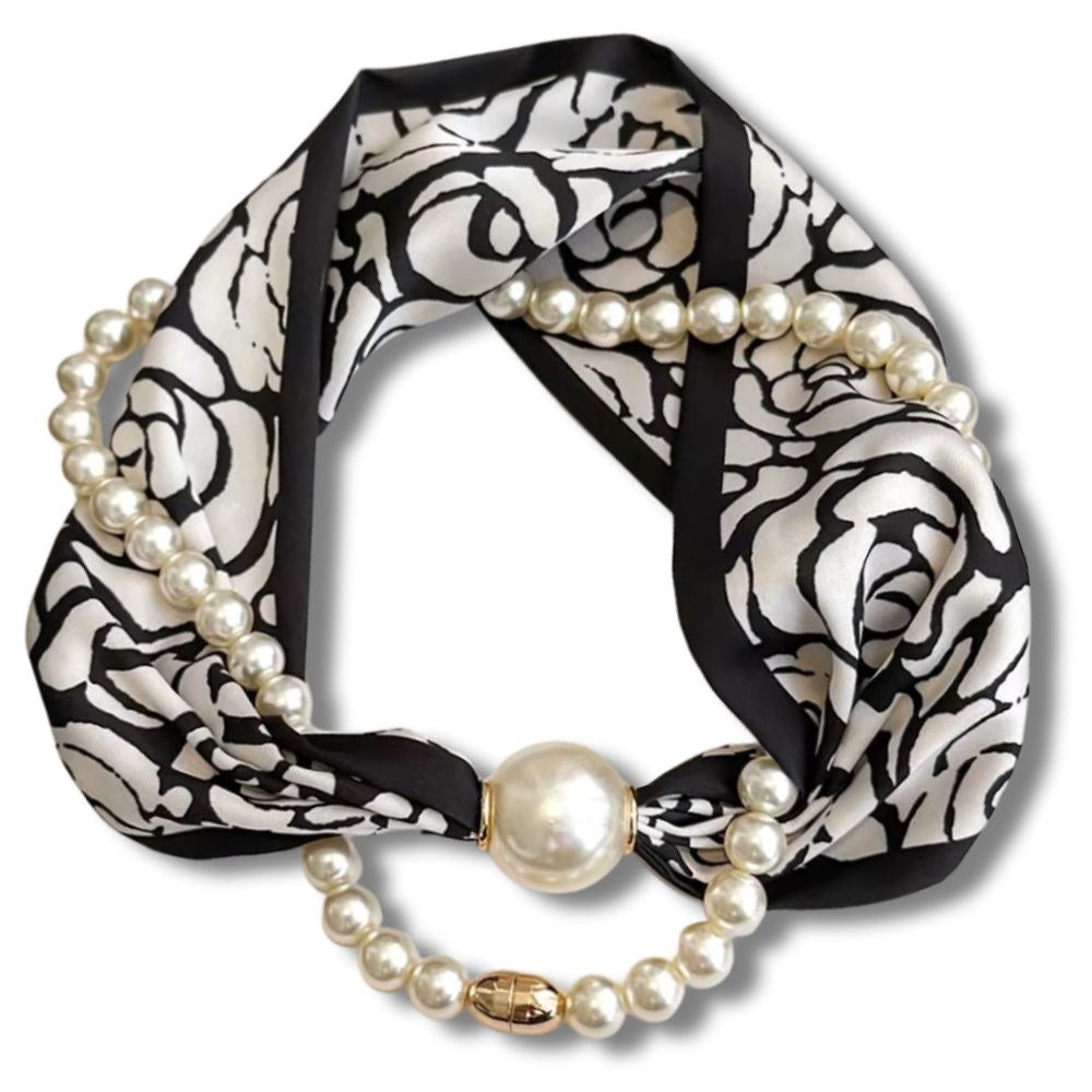Venise pearl scarf necklace, Noir
